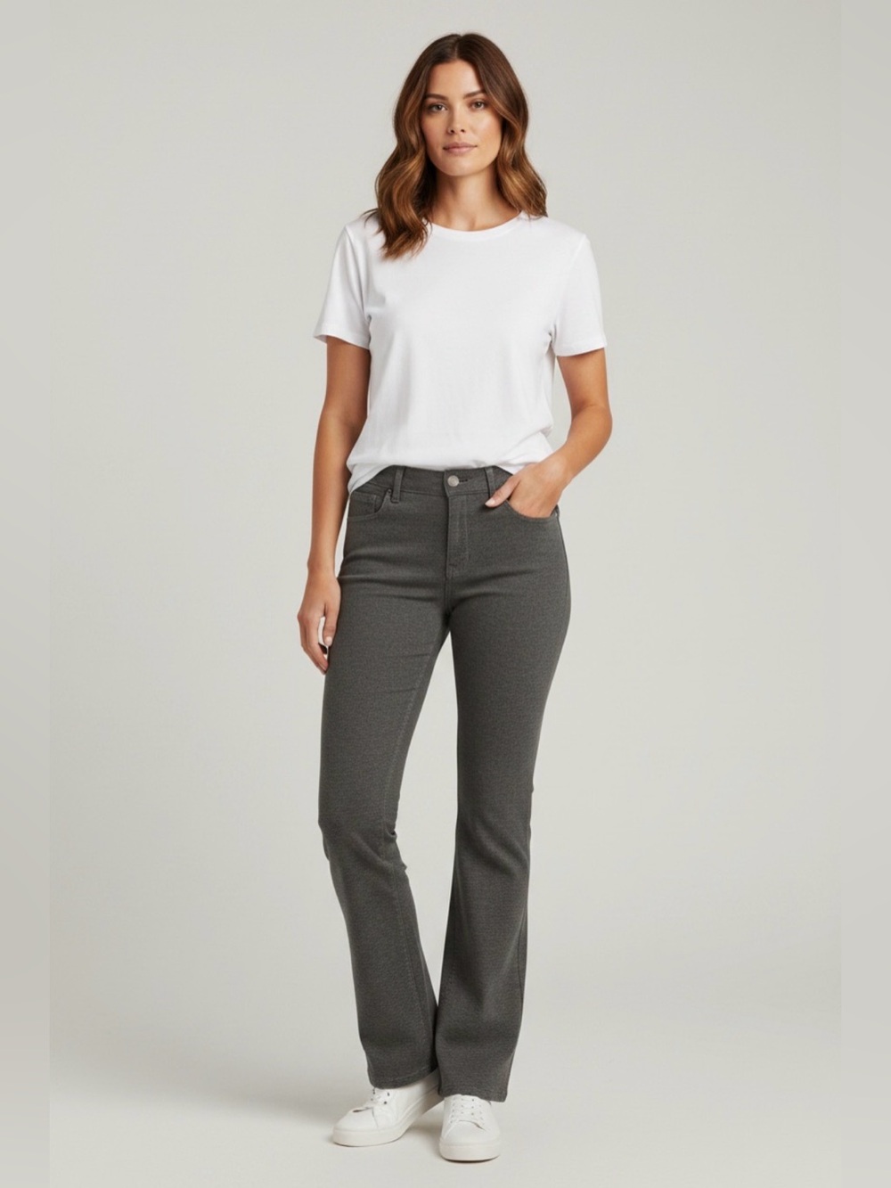 Jones New York Jeans Women's 4 Sutton Straight Stretch Gray Pants 4 Pocket Comfy
